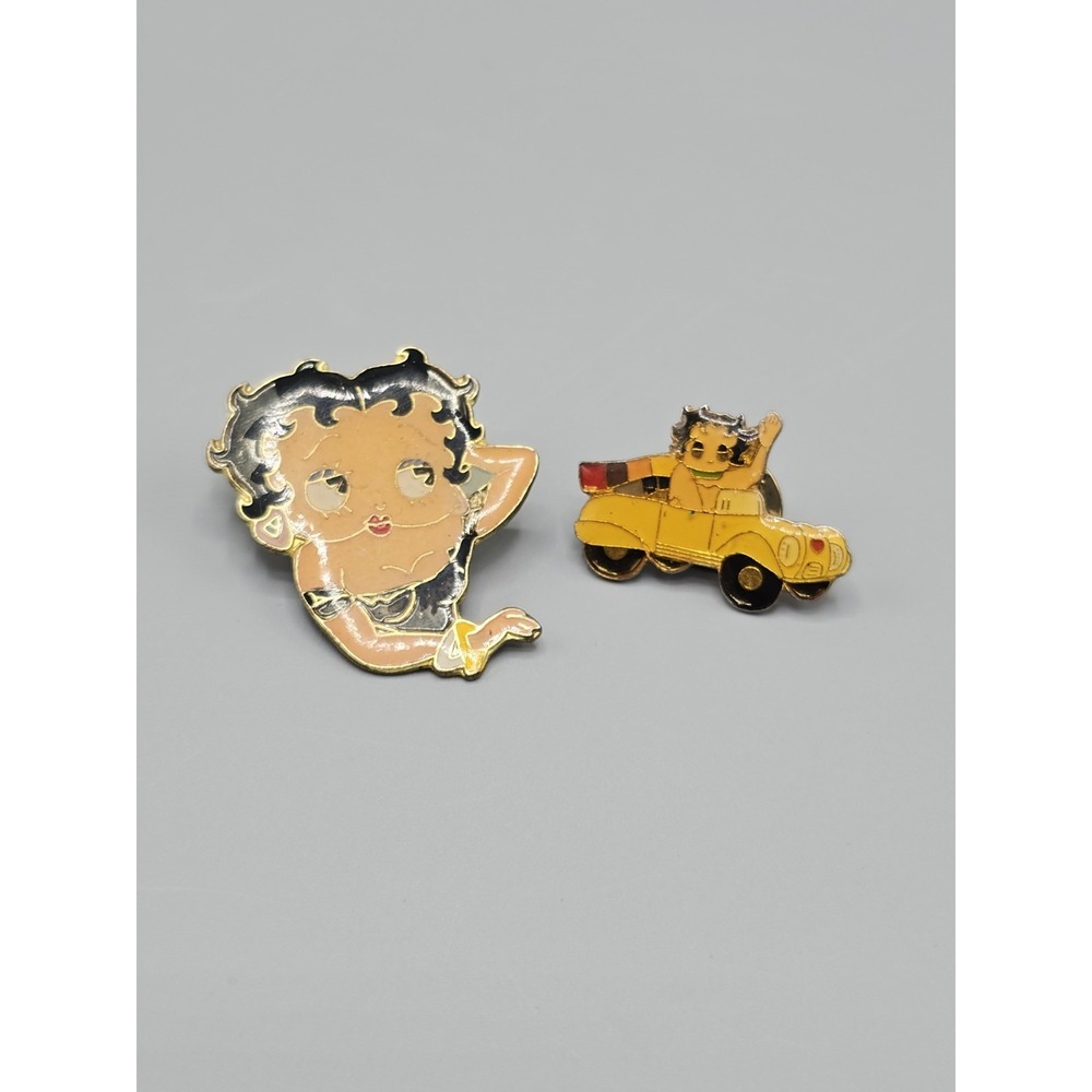 Vintage Betty Boop Betty's Diner Waitress & Car Lapel Pin Cartoon Lot Of 2